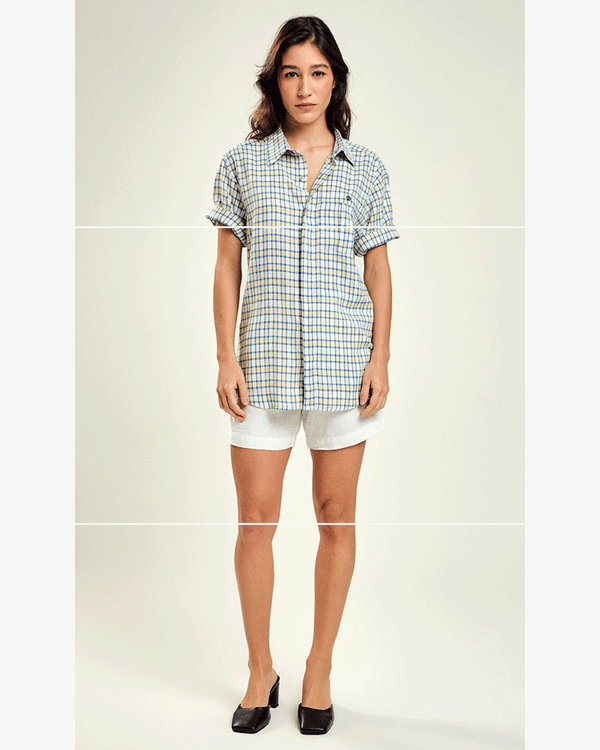 Camisa Linho Bolso Quadriculada