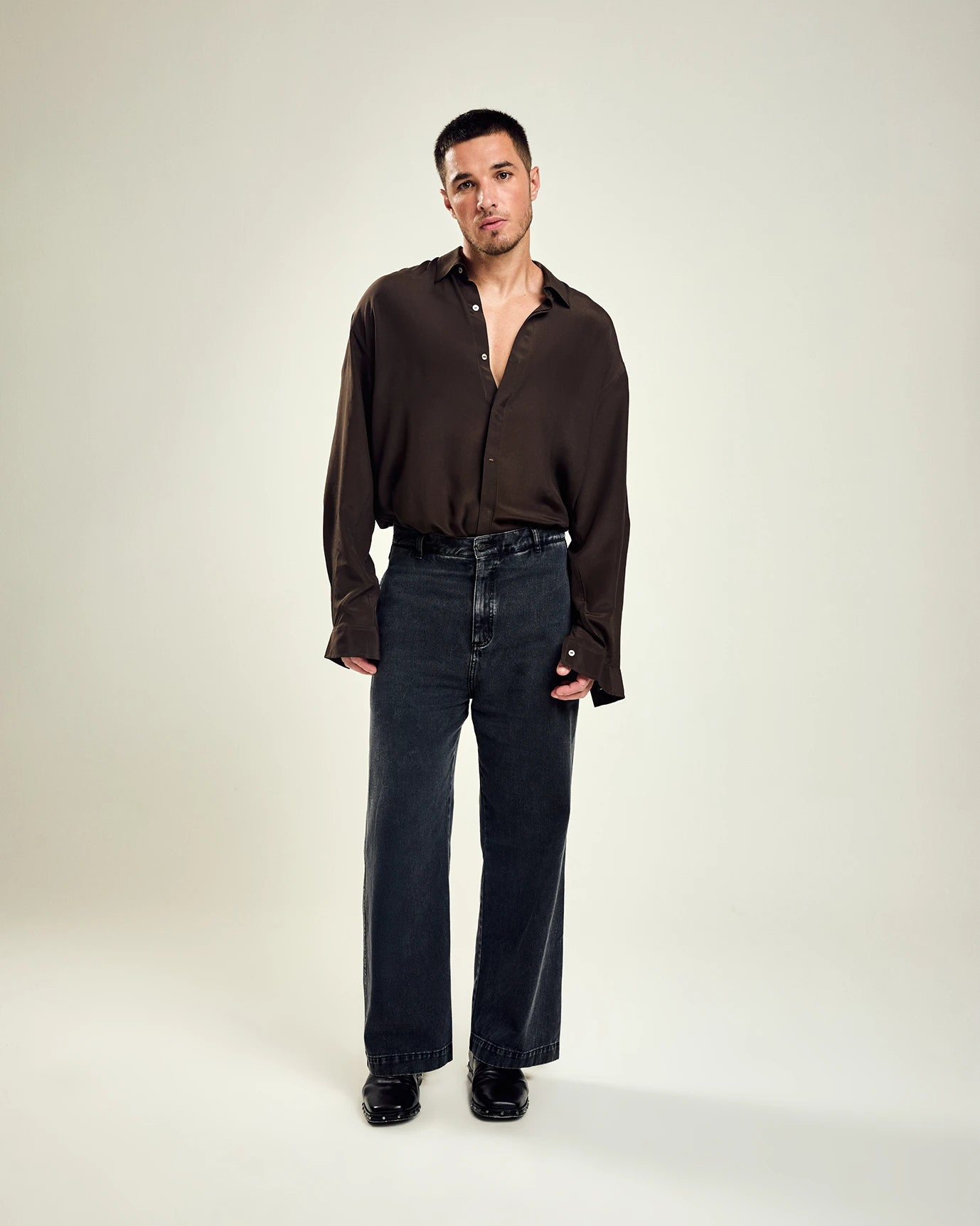 バイバイ様★SLOW HANDS Long Sleeve Shirt Oversized Long Sleeve Silk Shirt - Handred